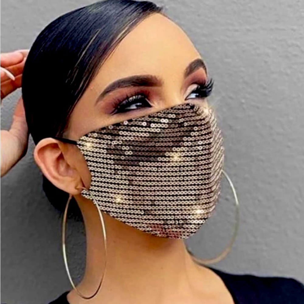 Golden Metallic Masquerade Sequin Sparkle Bling Festival Statement Face Mask
